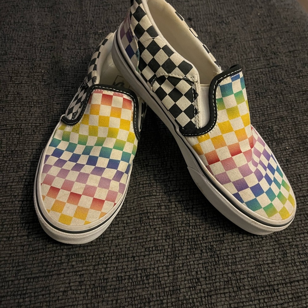 Vans unisex slip one checkerboard rainbow colored skater sneakers